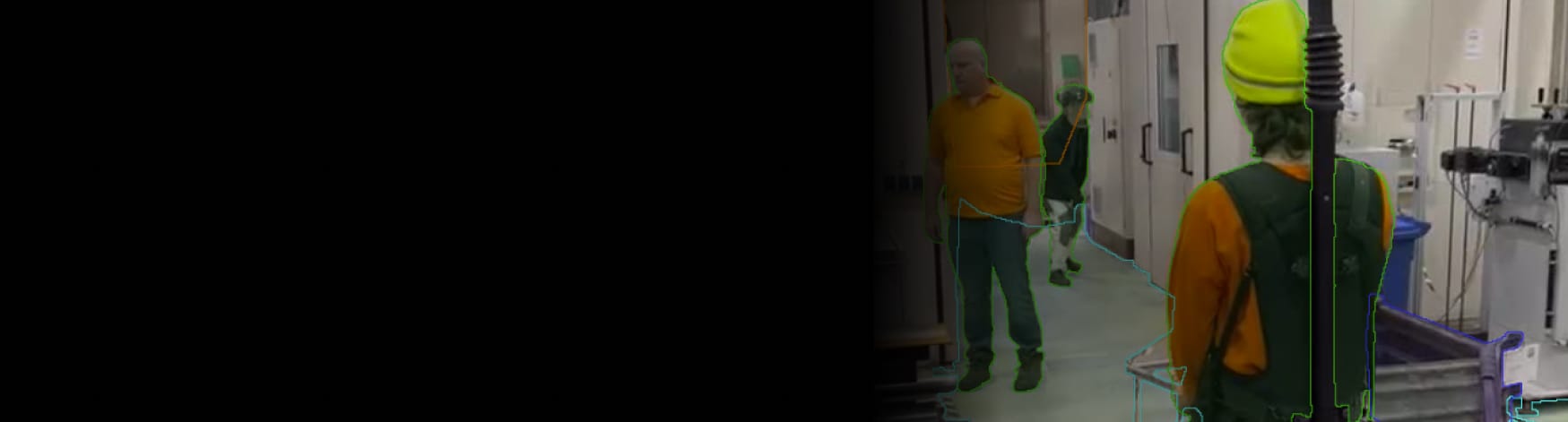 Deep Safety industrial perception system case study header with segmented workers in a facility