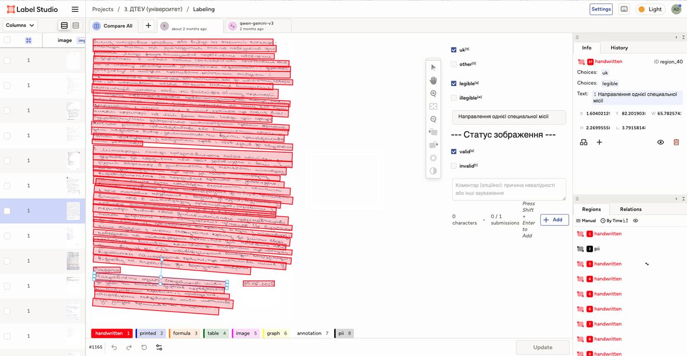 Handwritten text transcription and verification of a university exam sheet in Keylabs